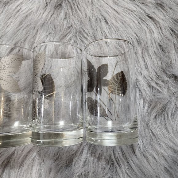 1960's Mid Century Modern Glassware Silver Foliage Highball Tumblers - Picture 4 of 10